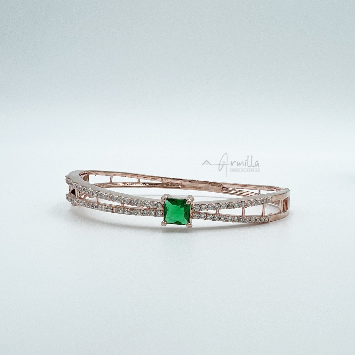 Emerald Green Stone Bracelet Rose Gold Tone