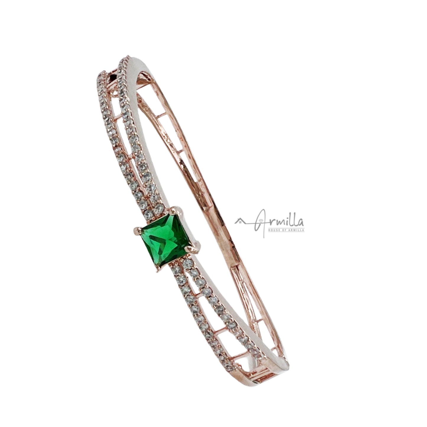 Emerald Green Stone Bracelet Rose Gold Tone